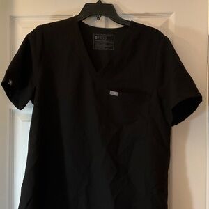 FIGS women’s Black V-Neck Scrub Top with Chest Pocket